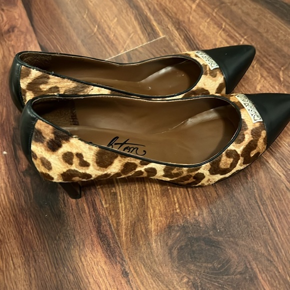 Brighton Yale Leopard calf skin and leather mules. - Picture 2 of 8